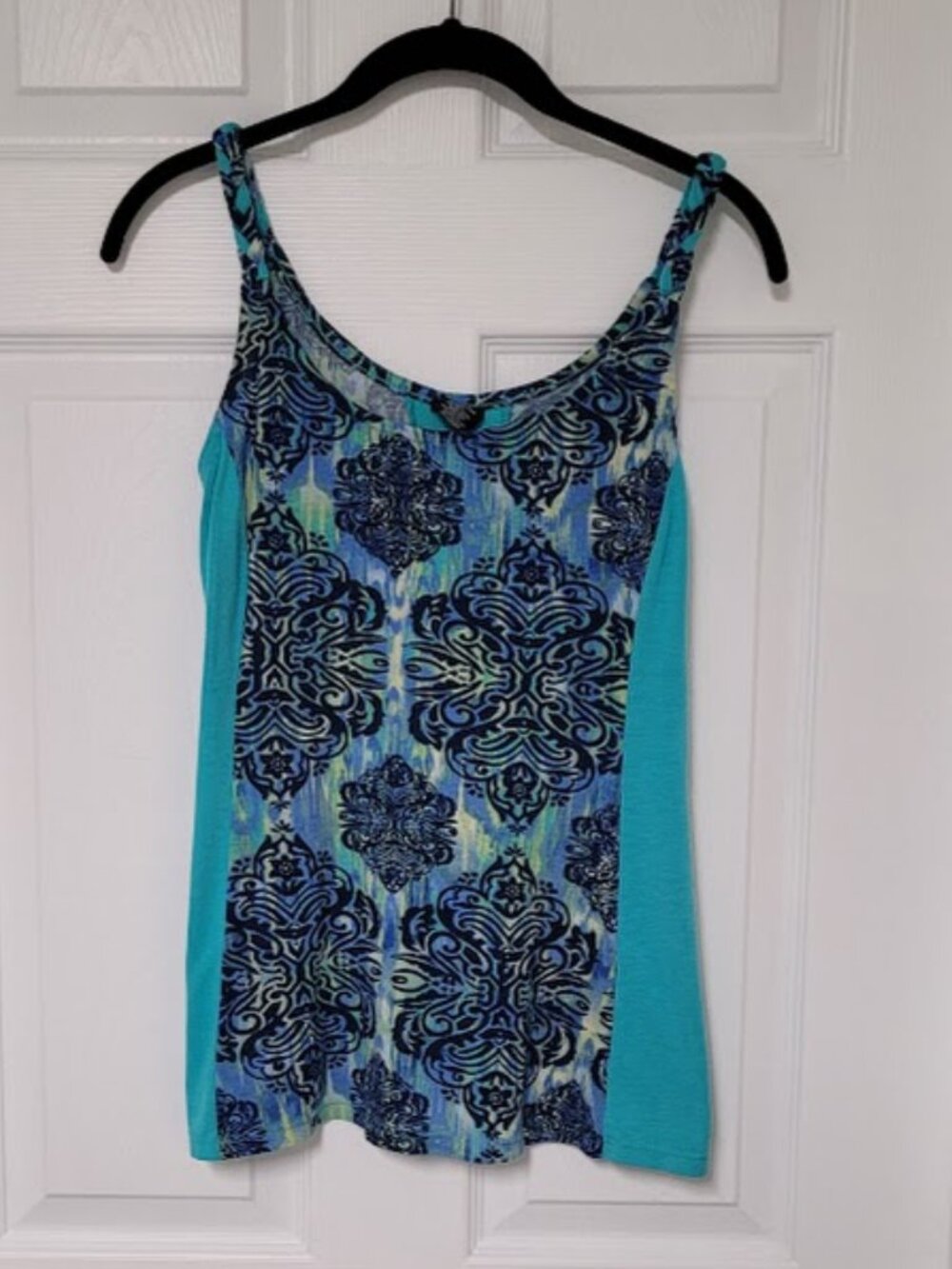 Colourful Boho Tank Top–Size Medium (8–10) – Green & Blue Pattern panels-braids